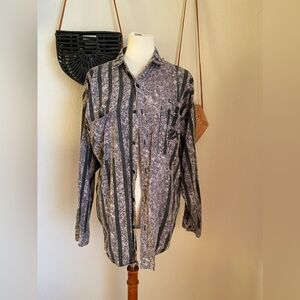 Vintage FAX Stripe Acid Wash Button Down Shirt, Size Medium